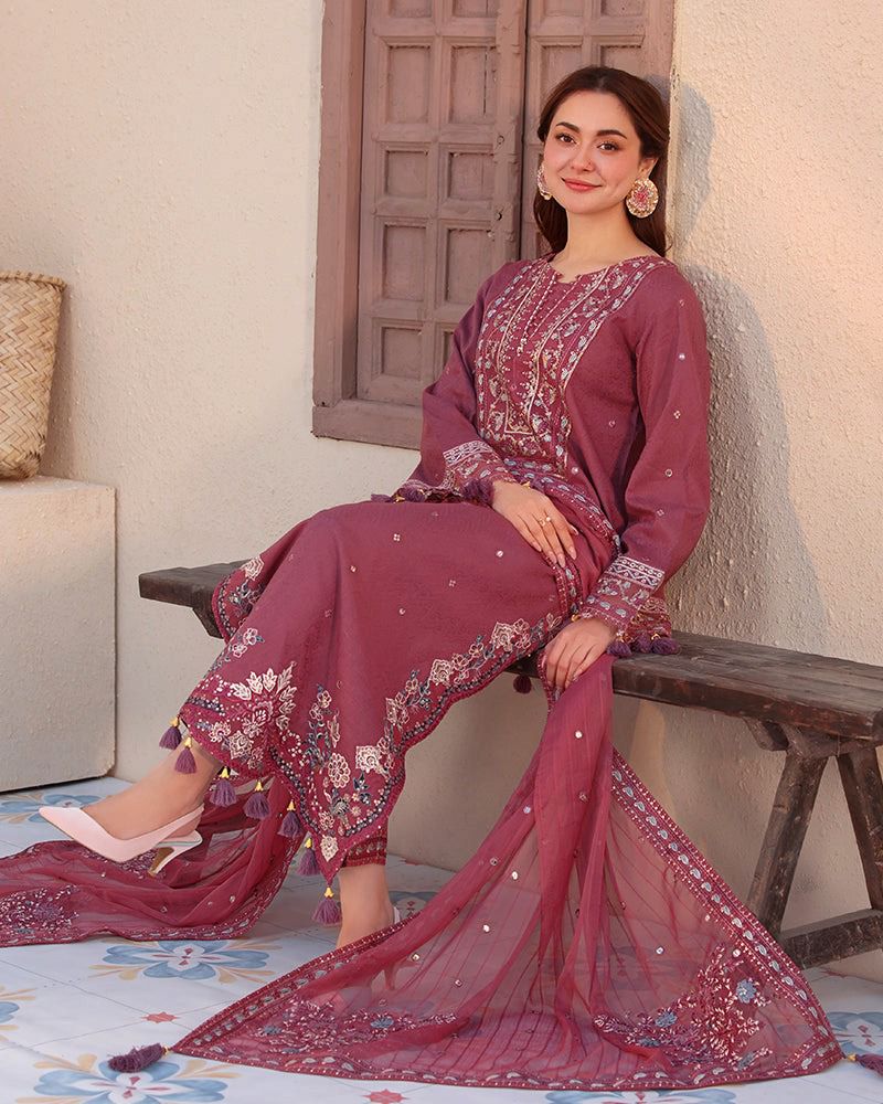 3PC WINTER EMBROIDERED DHANAK - WE008